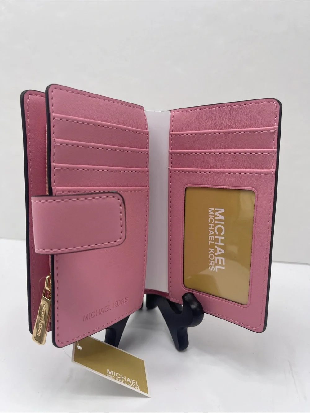 MICHAEL KORS Jet Set Travel Md Zip Coin Logo Debossed Bifold Wallet Carnation NW